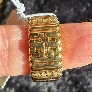 Tory Burch Textured Rope Pave Ring Size 7 1/2 NWT